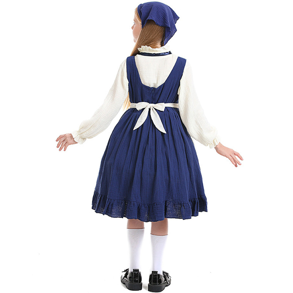 Tiny Cuddling Children's Match Girl Costume for Stage Performance - Peasant Dress with Apron and Bonnet