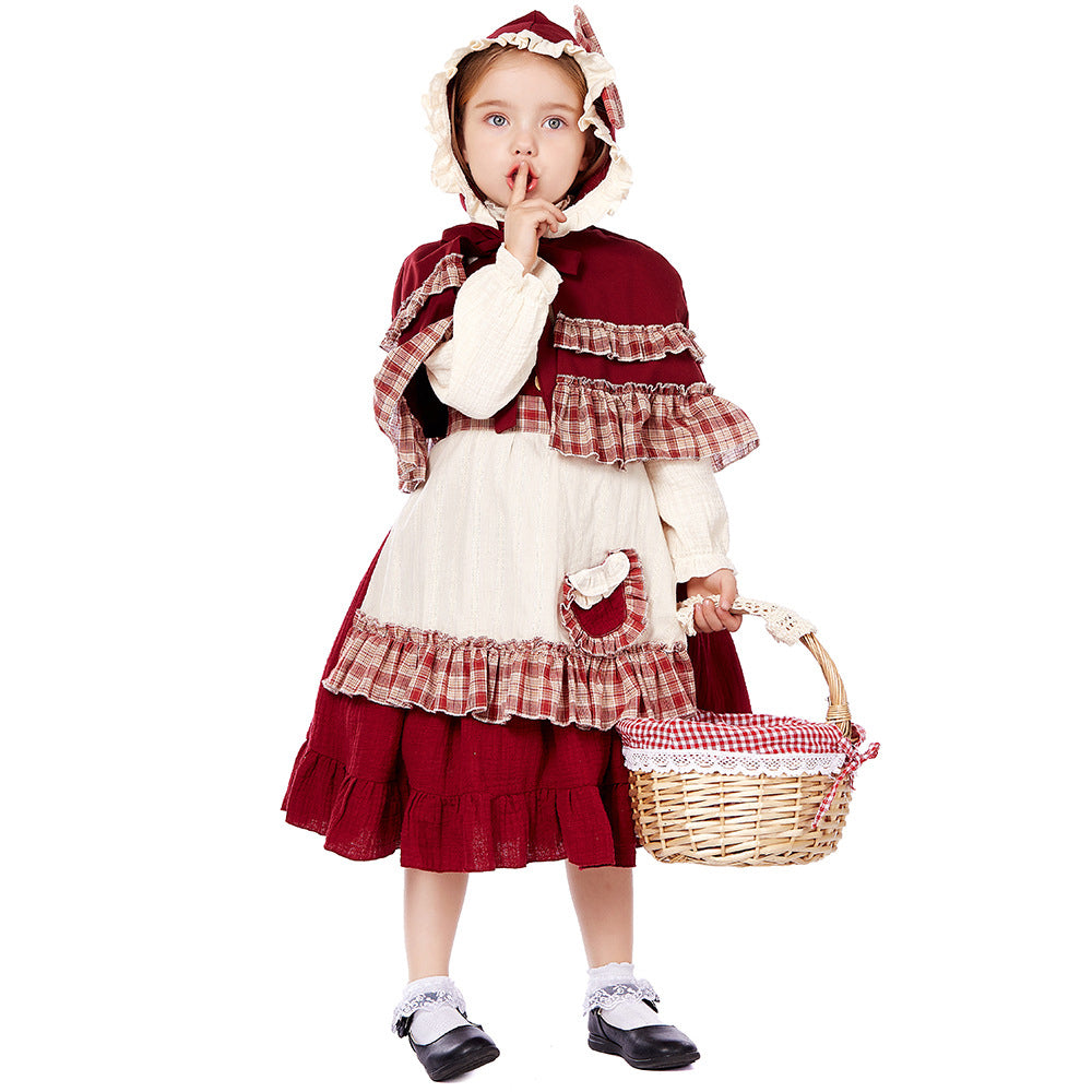 Tiny Cuddling Children's Little Red Riding Hood Costume - Perfect for Stage Plays and Christmas Celebrations