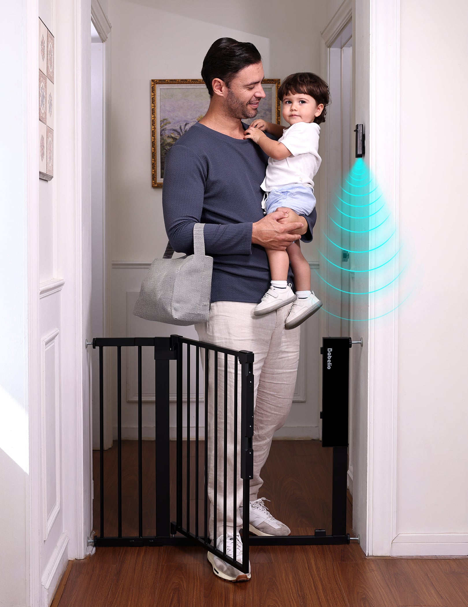 Sensepass | Smart Baby Gate for Doorways & Stairs - Infrared Auto-Unlock & Auto-Close