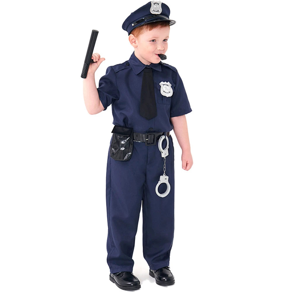 Tiny Cuddling Blue Police Officer Role-Play Costume with Props for Boys | 2024 Halloween Costume