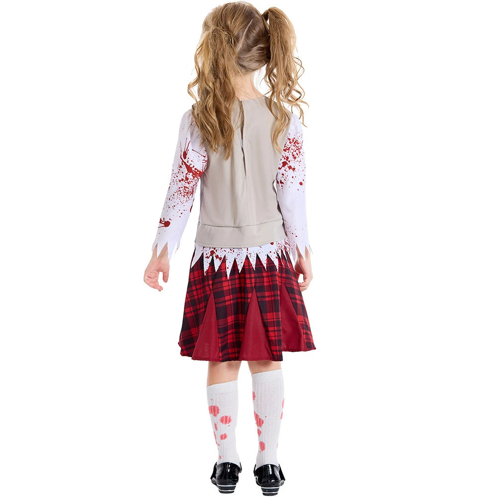 Tiny Cuddling Red Plaid Zombie Bloodstained Costume for Girls | 2024 Halloween Costume