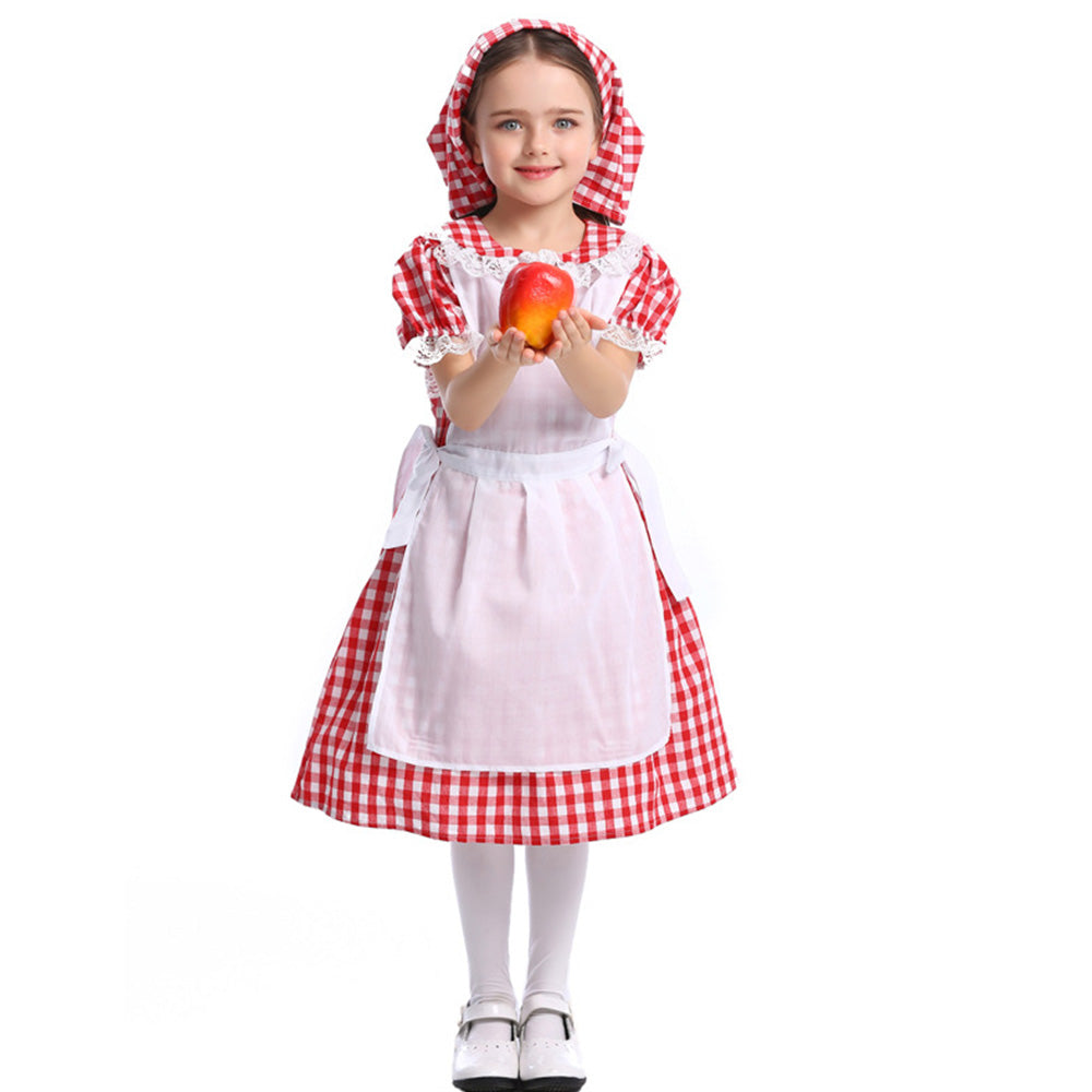 Tiny Cuddling Classic Farm Girl Costume - Red Gingham Dress with White Apron for Kids