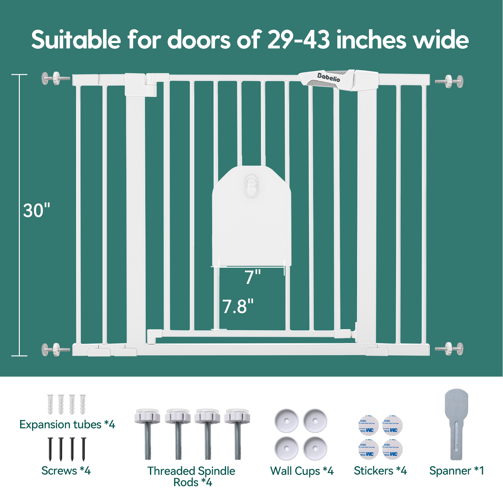 Babelio 29-55"W Fit Adjustable Safety Gate with Lockable Pet Door | Privilege