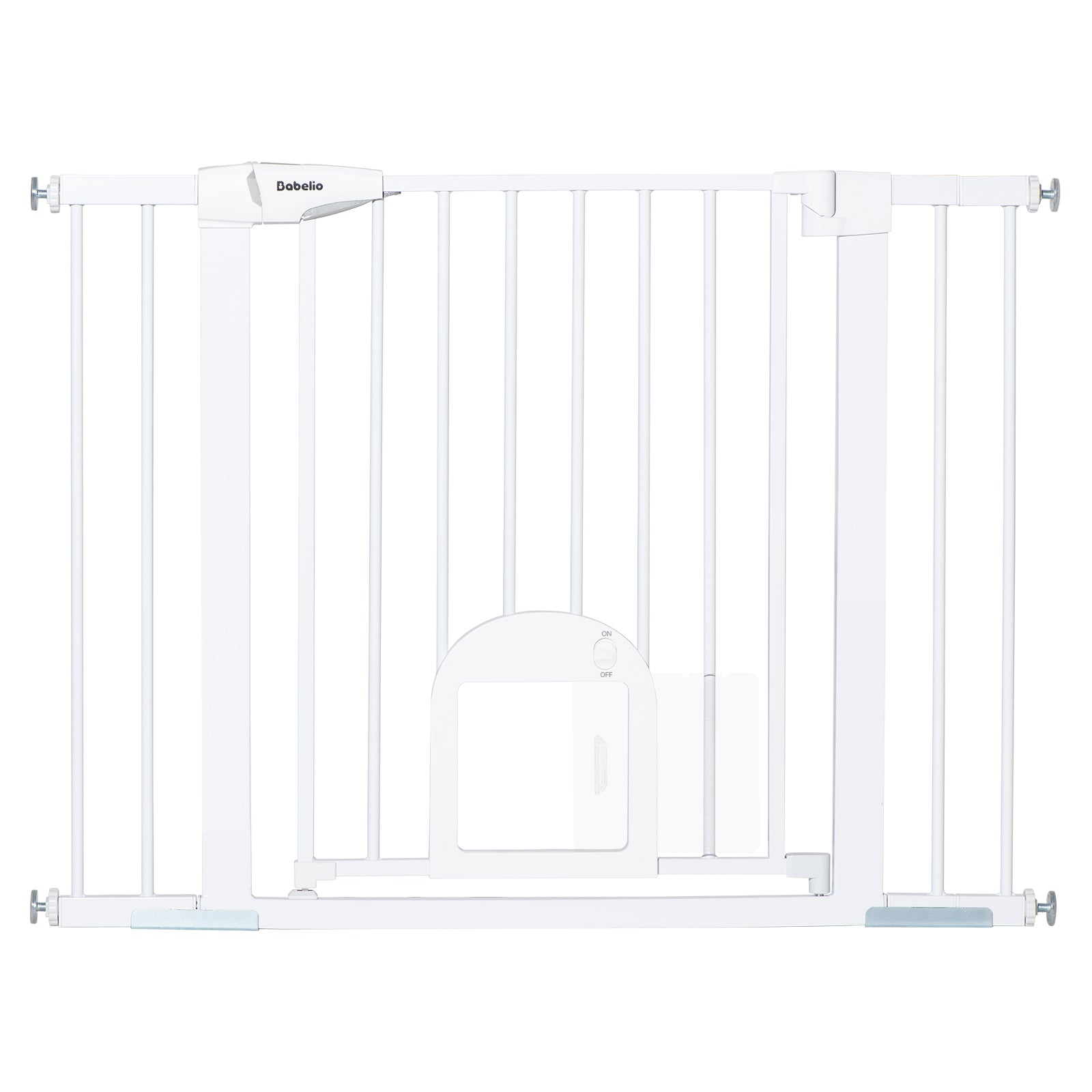 White baby gate with 'Babelio' branding on a white background#Color_White
