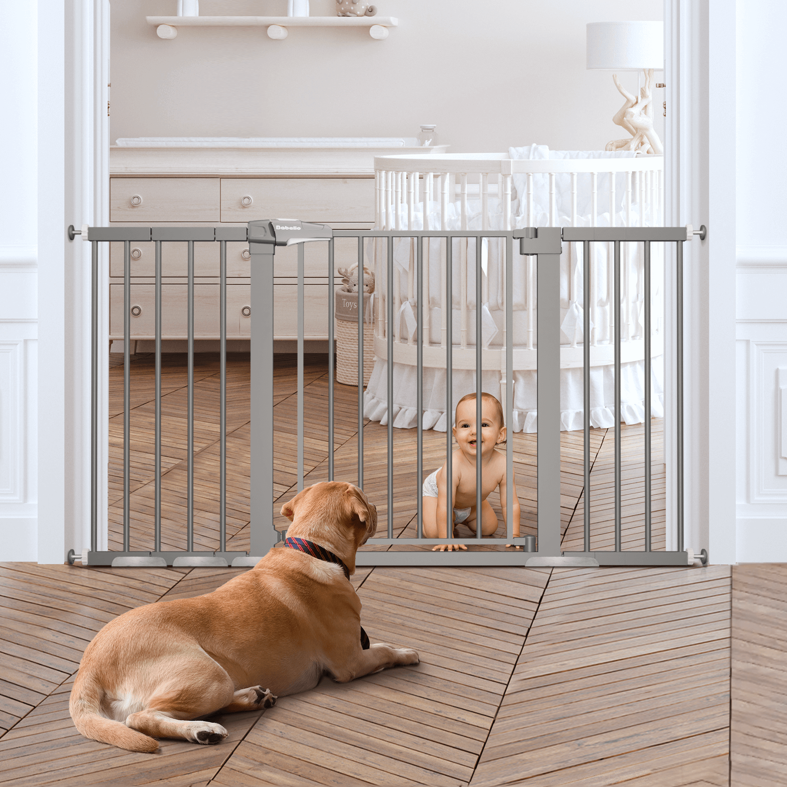 BABELIO Adjustable 29-55" Wide Safety Gate – Durable Metal Baby and Pet Gate, Pressure Mount for Stairs & Doorways