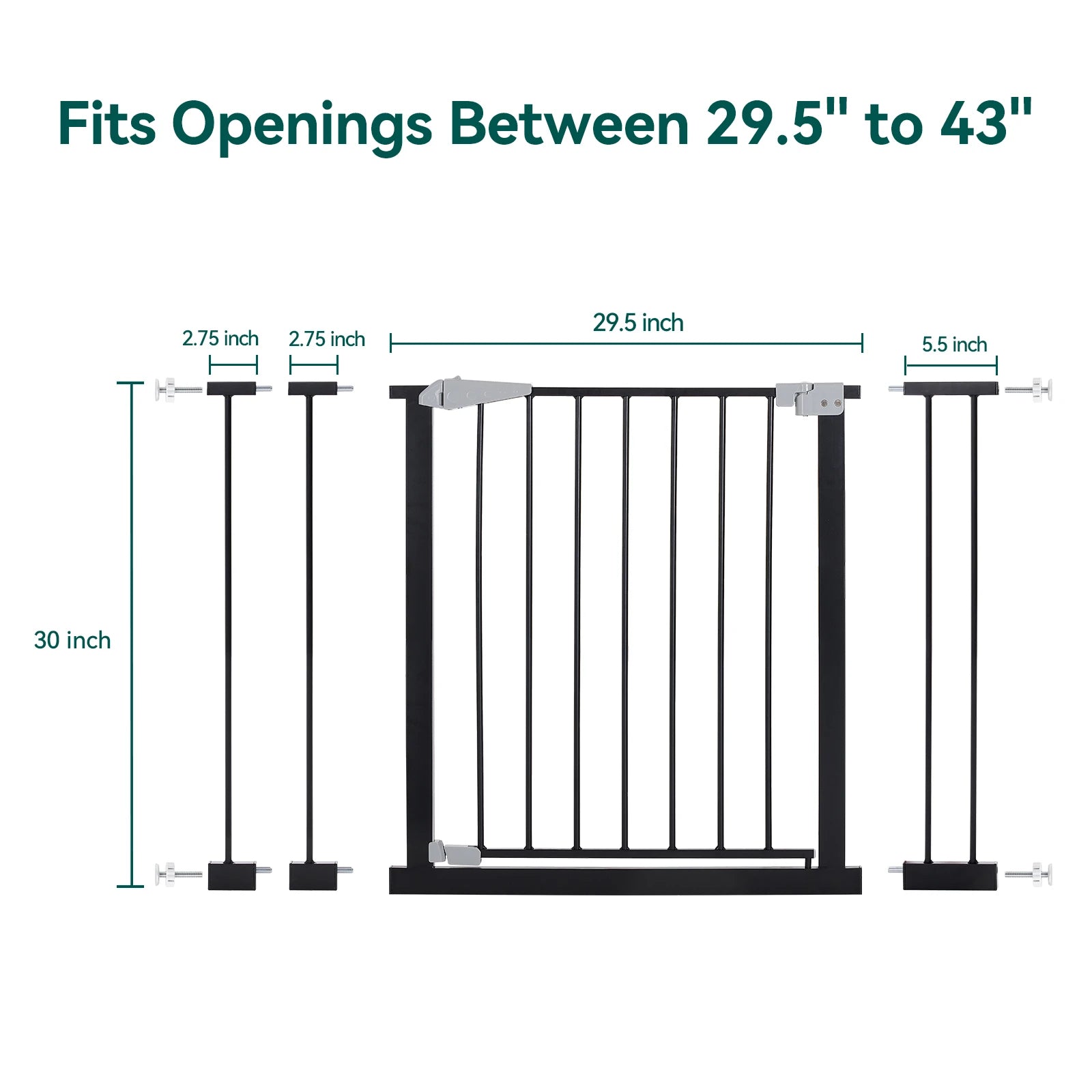 Babelio 29.5''-43'' Auto Close Baby Gate for Doorways and Stairs, Dog/Puppy Gate, Pressure Mounted, Black