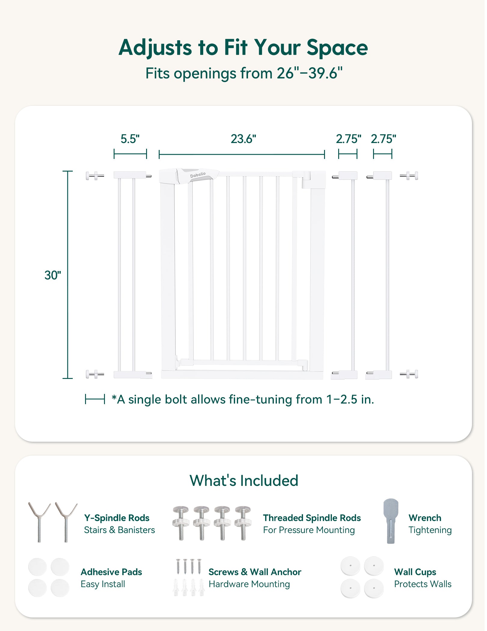 Baby Gate Product dimensions and installation details on a white background#Color_White