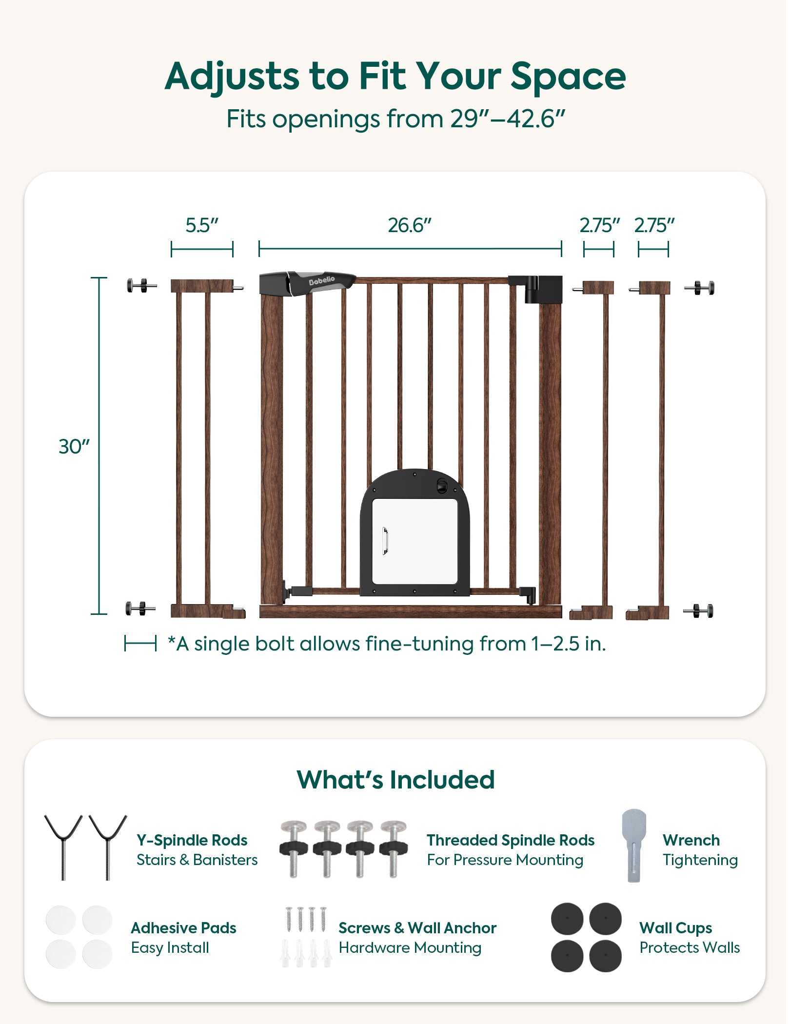 CatPrivilege T7 | Expandable Stylish Baby Gate with Cat Door