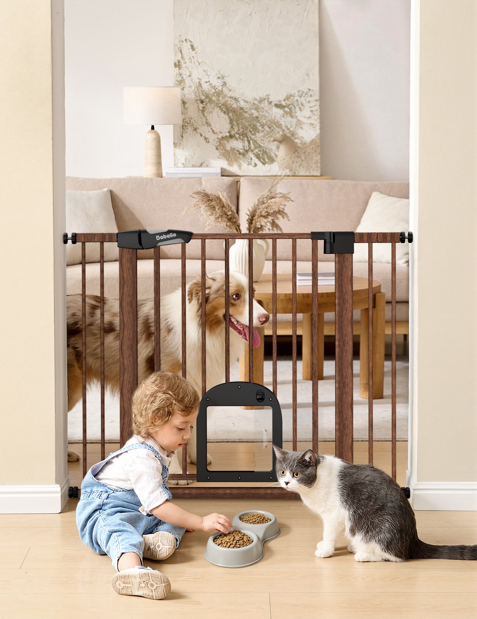 CatPrivilege T7 | Expandable Stylish Baby Gate with Cat Door