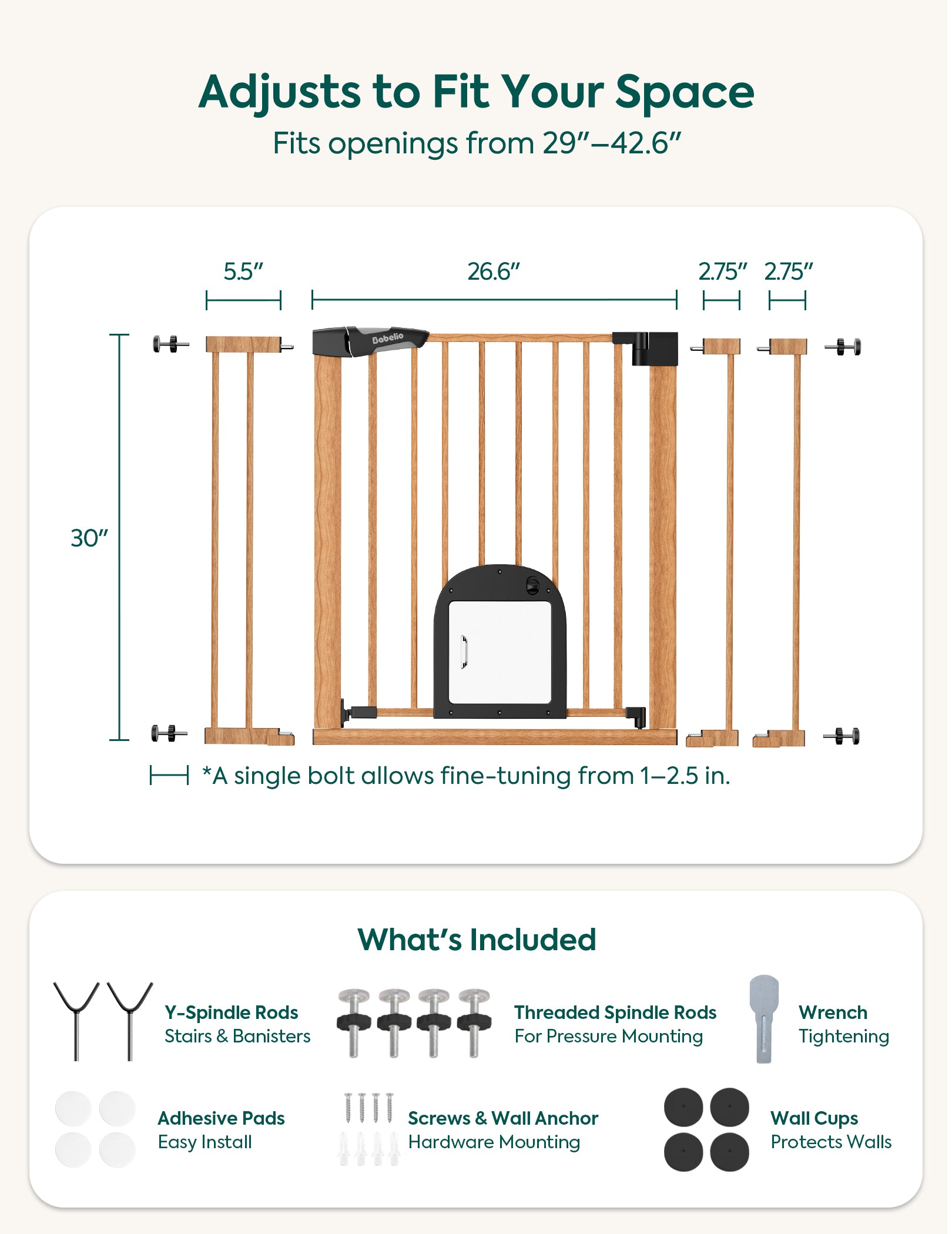 CatPrivilege T7 | Expandable Stylish Baby Gate with Cat Door