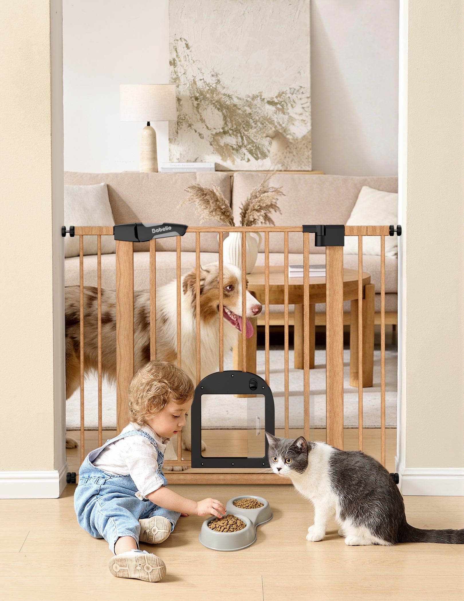 CatPrivilege T7 | Expandable Stylish Baby Gate with Cat Door