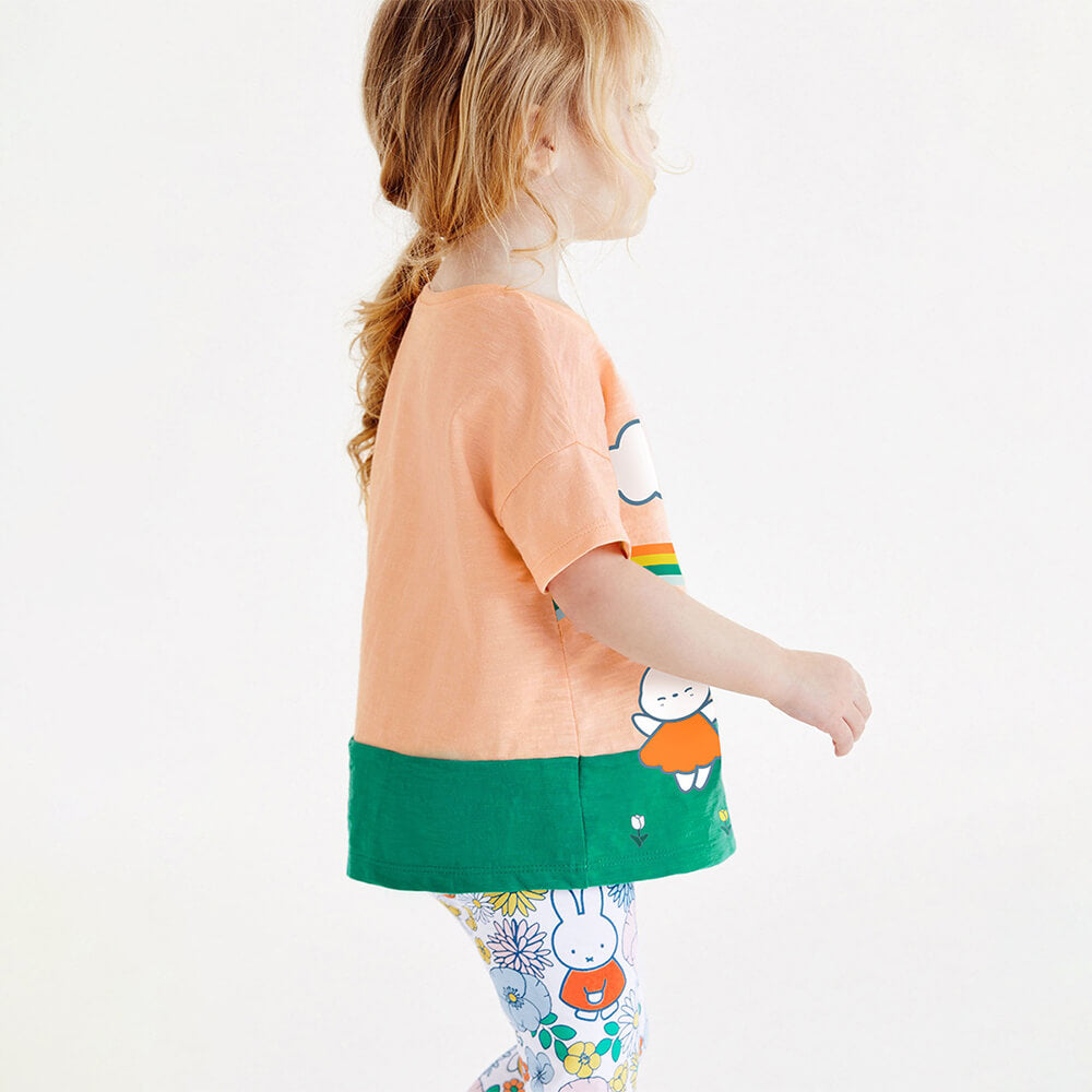 Summer Delight Toddler Girl's Rainbow Cotton Tee and Patterned Leggings Set