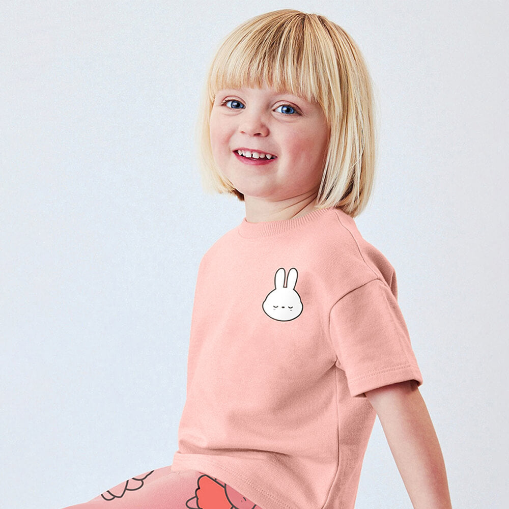 Summer Pink Cotton Bunny Set for Girls - Short Sleeve Top & Printed Leggings