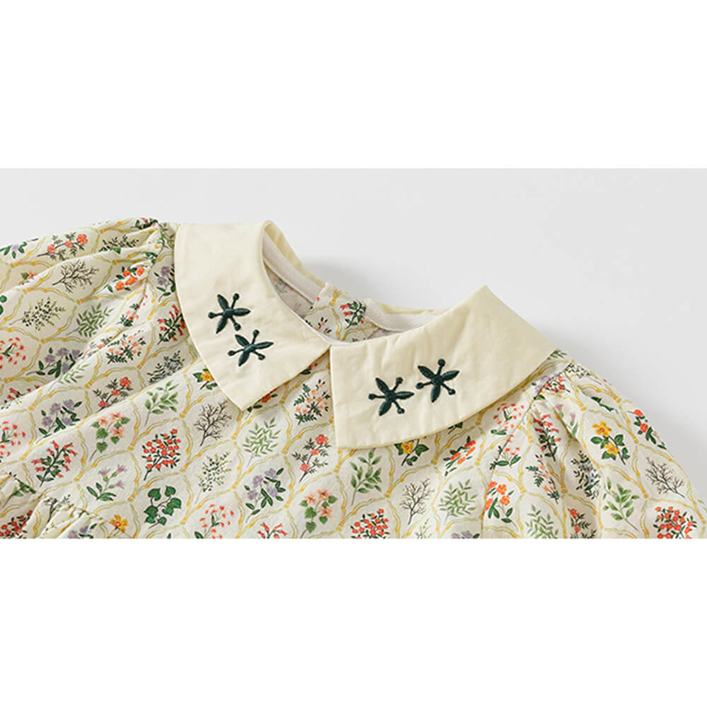 Korean Style Floral Print Dress for Girls - Spring & Fall Collection
