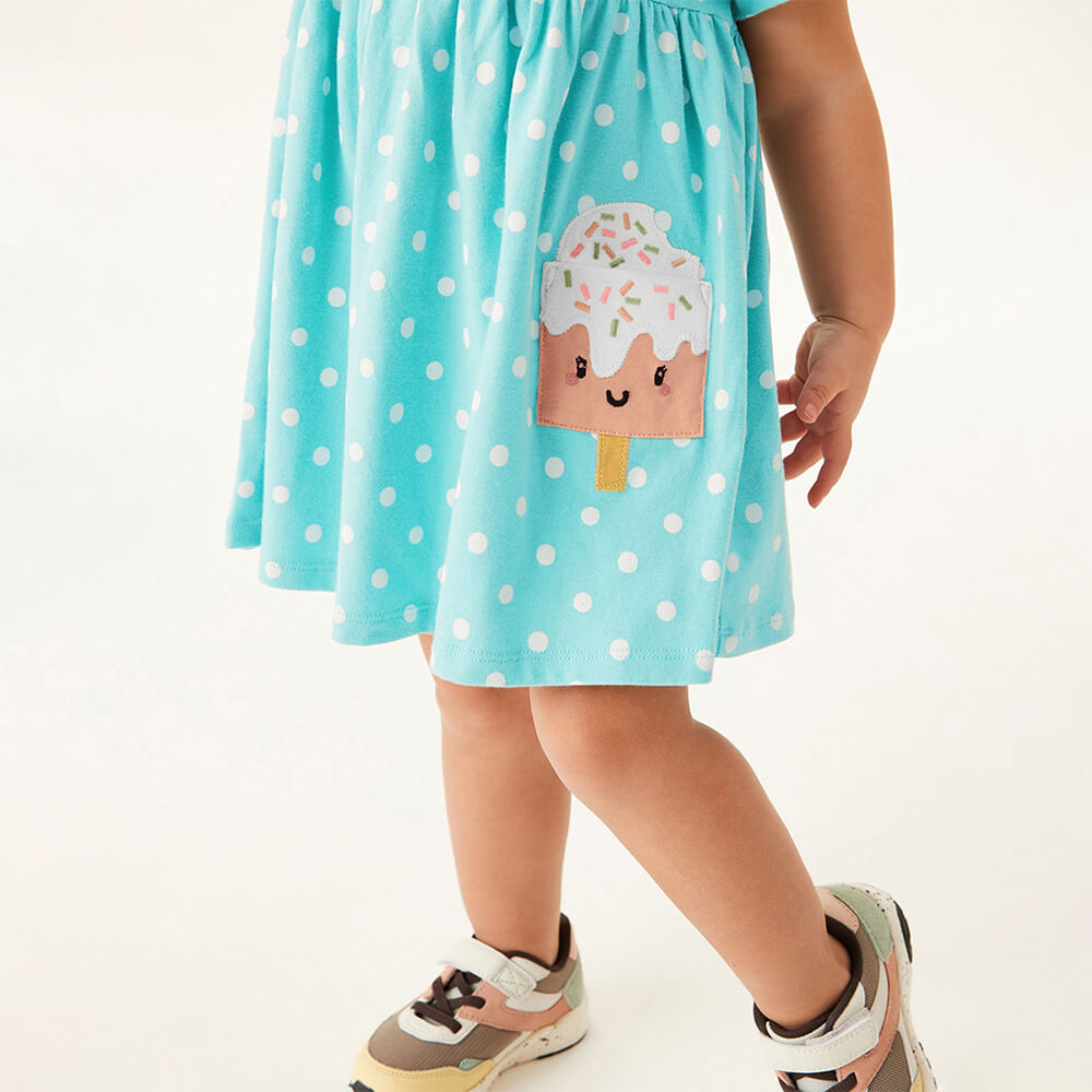 Sweet Treat Polka Dot Summer Dress for Girls - Cartoon Print Princess Dress
