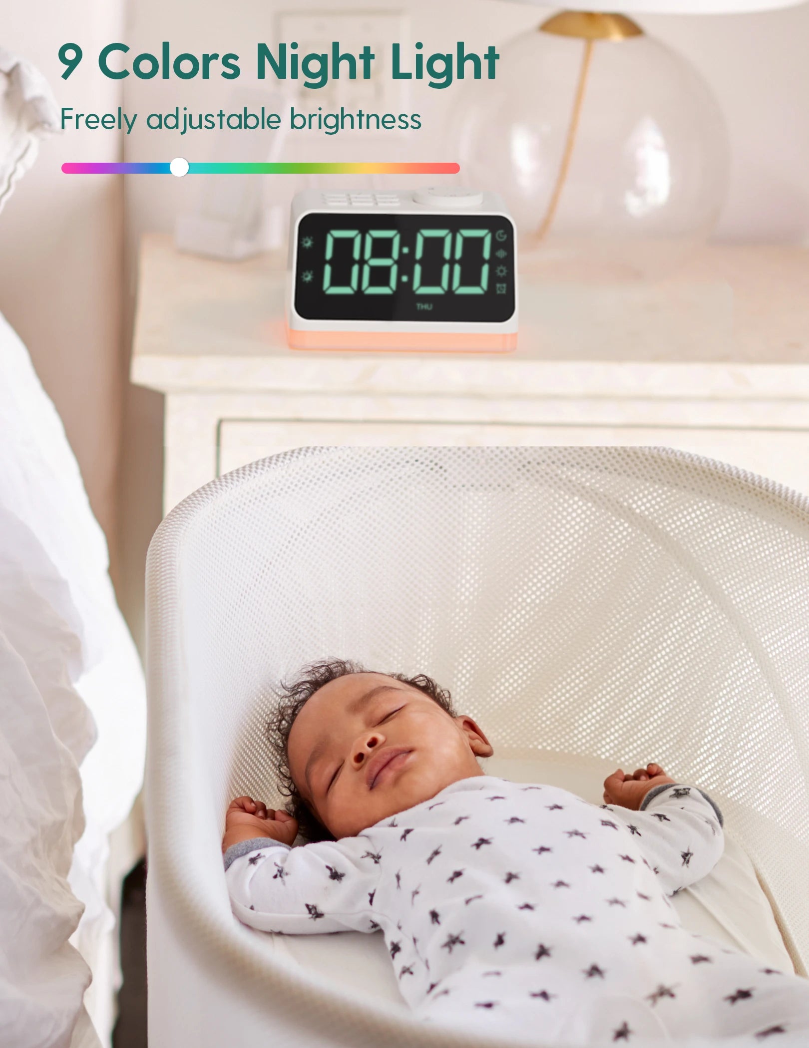 BABELIO White Noise Sound Machine & Alarm Clock | Sleep Timer, 17 Smoothing Sounds, 4-in-1 Gentle Wake up