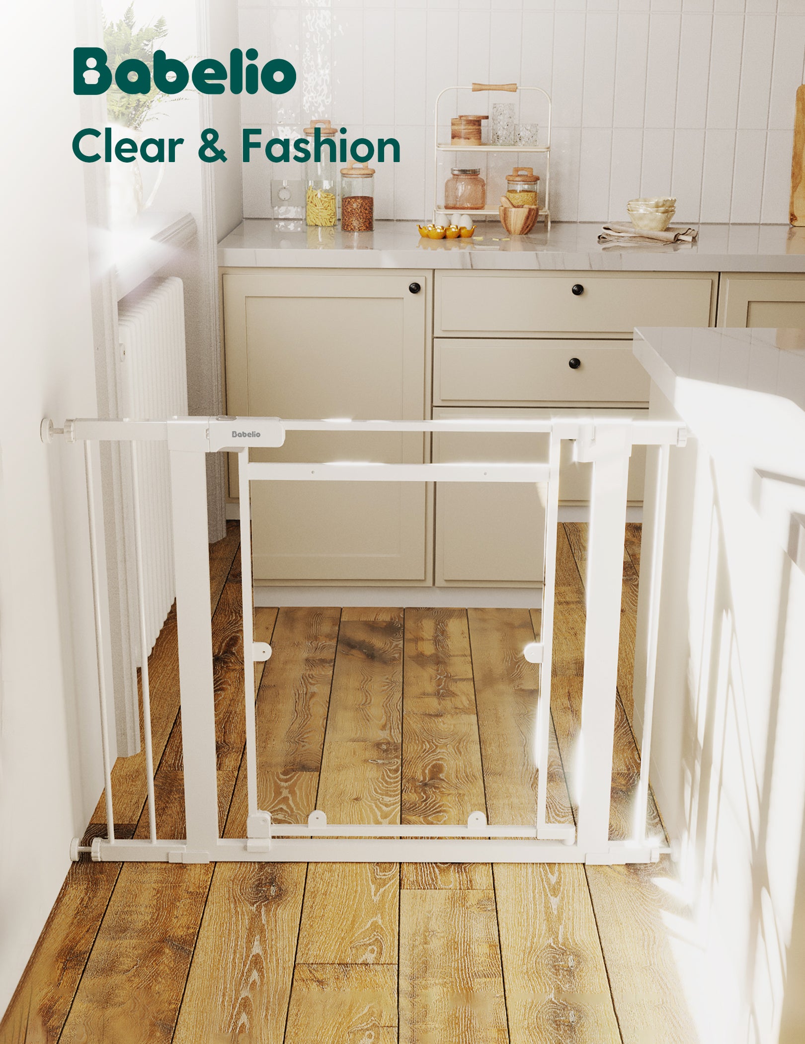 Babelio Clear Baby Gate, Auto Close Dog Gate | 29"-40" Gate for doorways | Pressure Mounted Child Gate