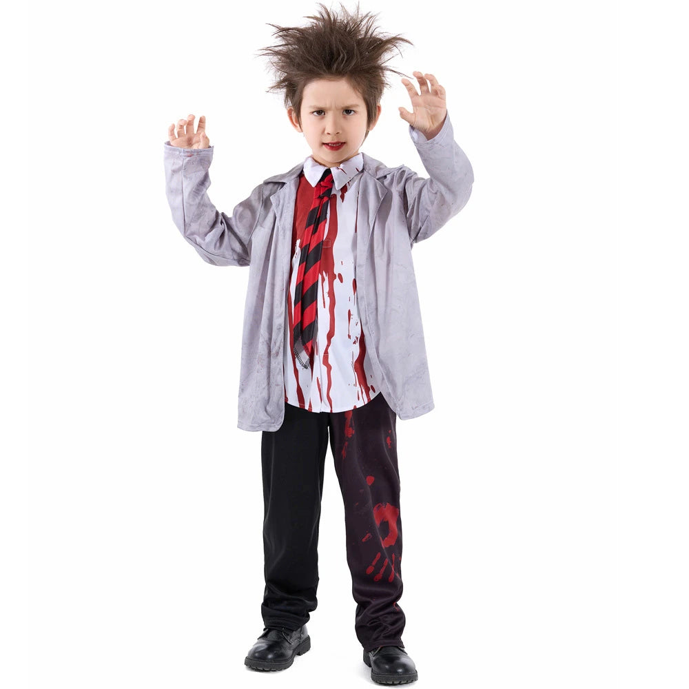 Tiny Cuddling Gray Vampire Student Uniform for Kids | 2024 Halloween Costume