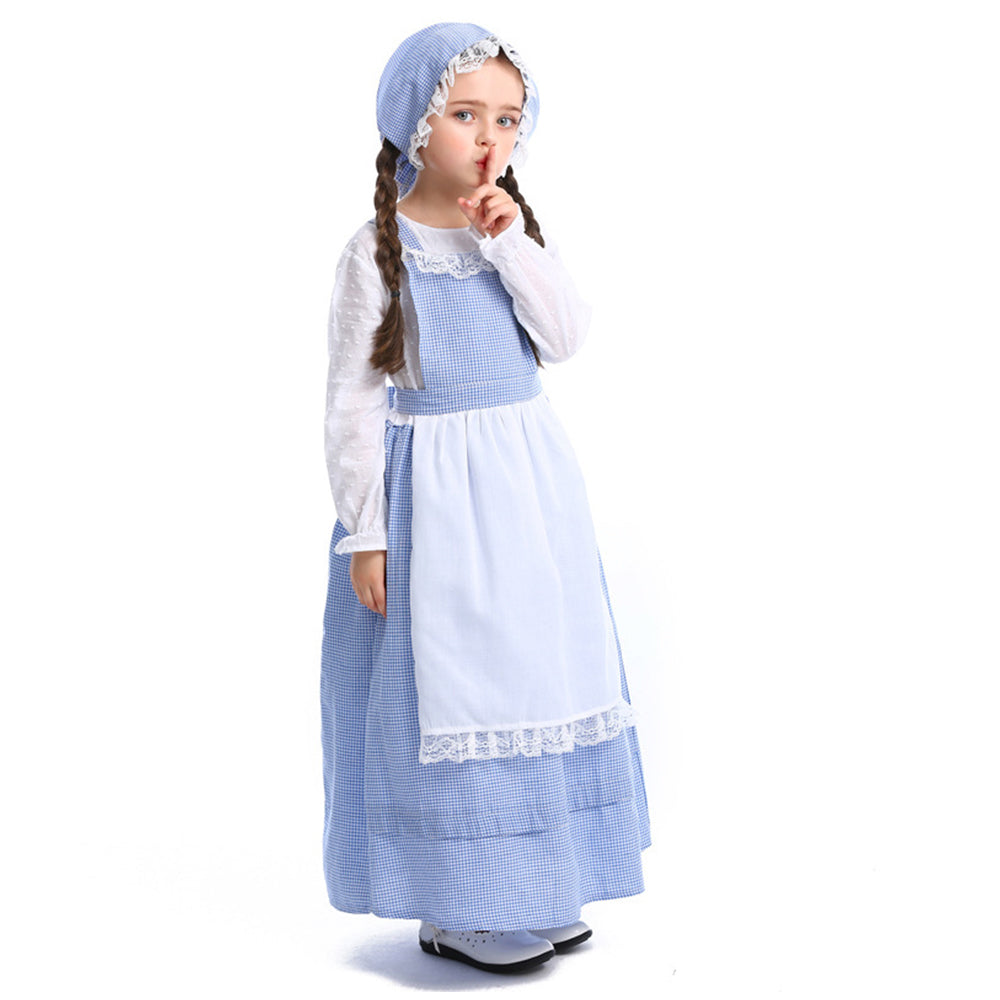 Tiny Cuddling Children's Theatre Costume - European Farm Girl Dress, Blue Gingham