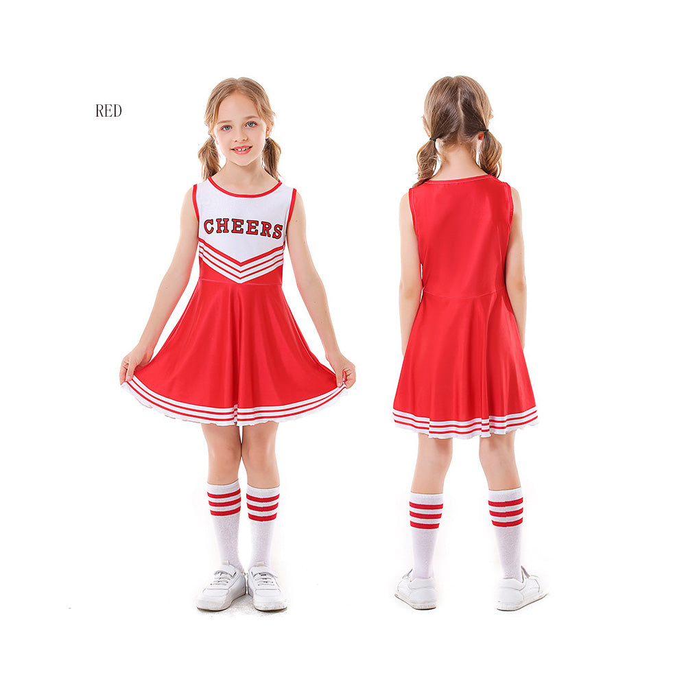 Tiny Cuddling Children's Cheerleader Costume Set - 5 Colors with Socks, Perfect for Stage Performances and Sports Events