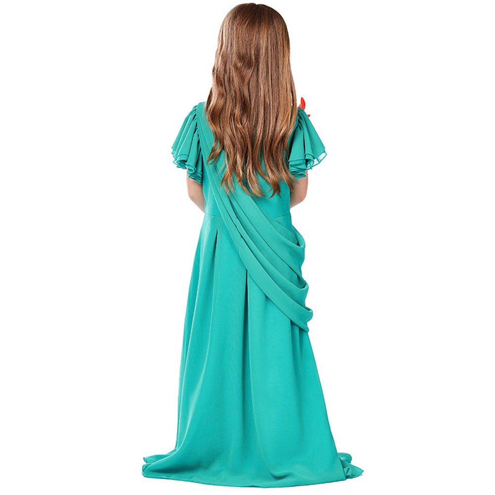 Tiny Cuddling Girls' Statue of Liberty Costume - Kids' Greek Goddess Gown with Torch and Crown - Halloween and Stage Performance Dress