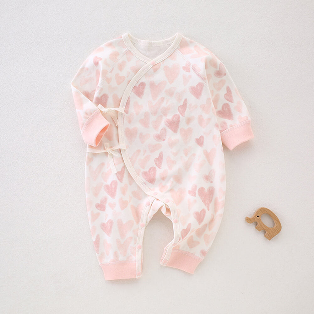 Soft and Comfy Newborn Baby Spring/Autumn Romper with Heart Pattern and Gentle Tie Closure