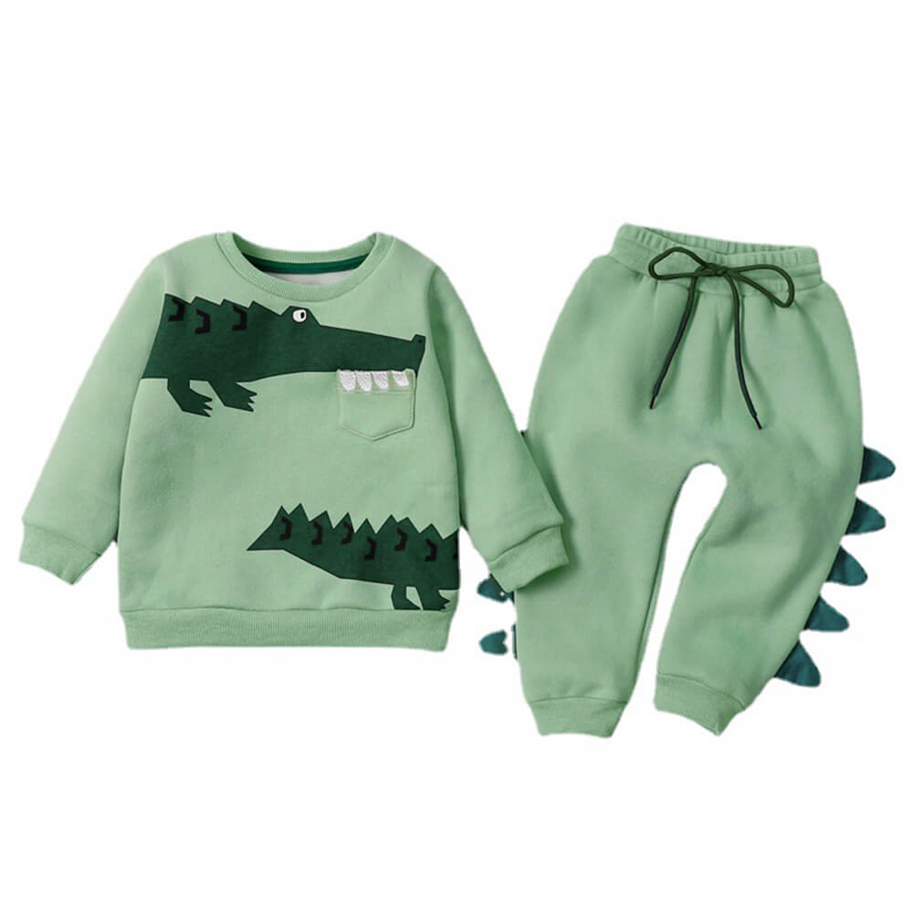 Boys' Cartoon Crocodile Fleece Set - Autumn/Winter Collection