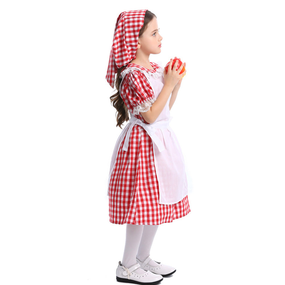 Tiny Cuddling Classic Farm Girl Costume - Red Gingham Dress with White Apron for Kids