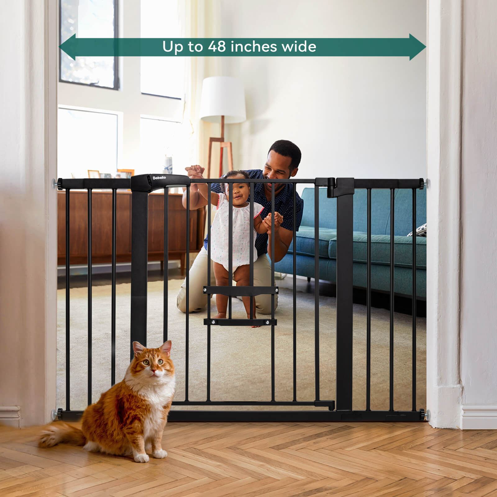 BABELIO Adjustable 29-48" Metal Baby Gate with Pet Door - Auto-Close, Dual-Swing Safety Gate for Stairs and Doorways