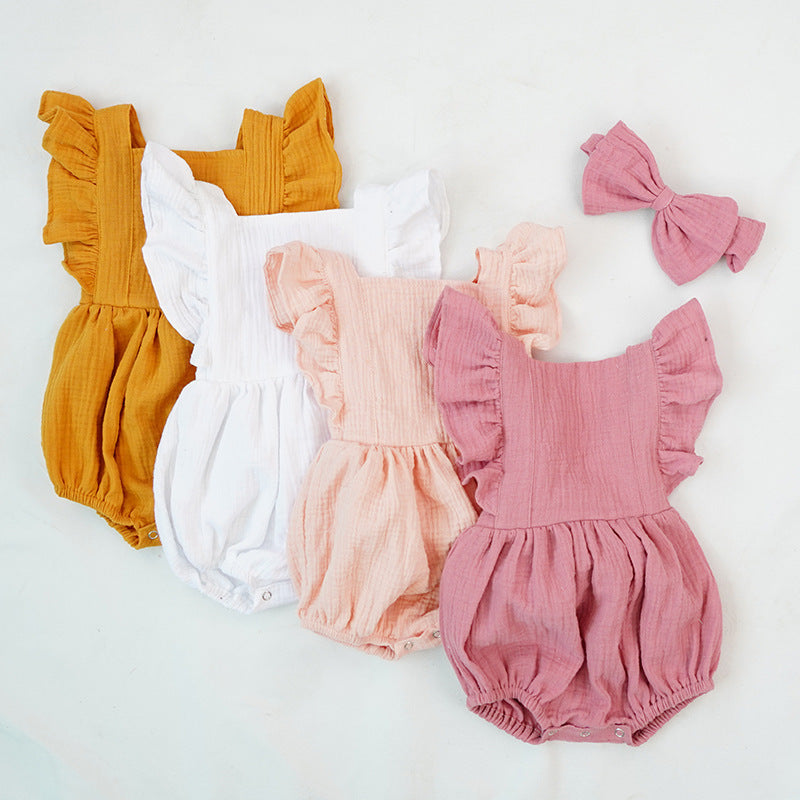 Tiny Cuddling Ruffled short-sleeved girl romper wrinkle bag fart clothing