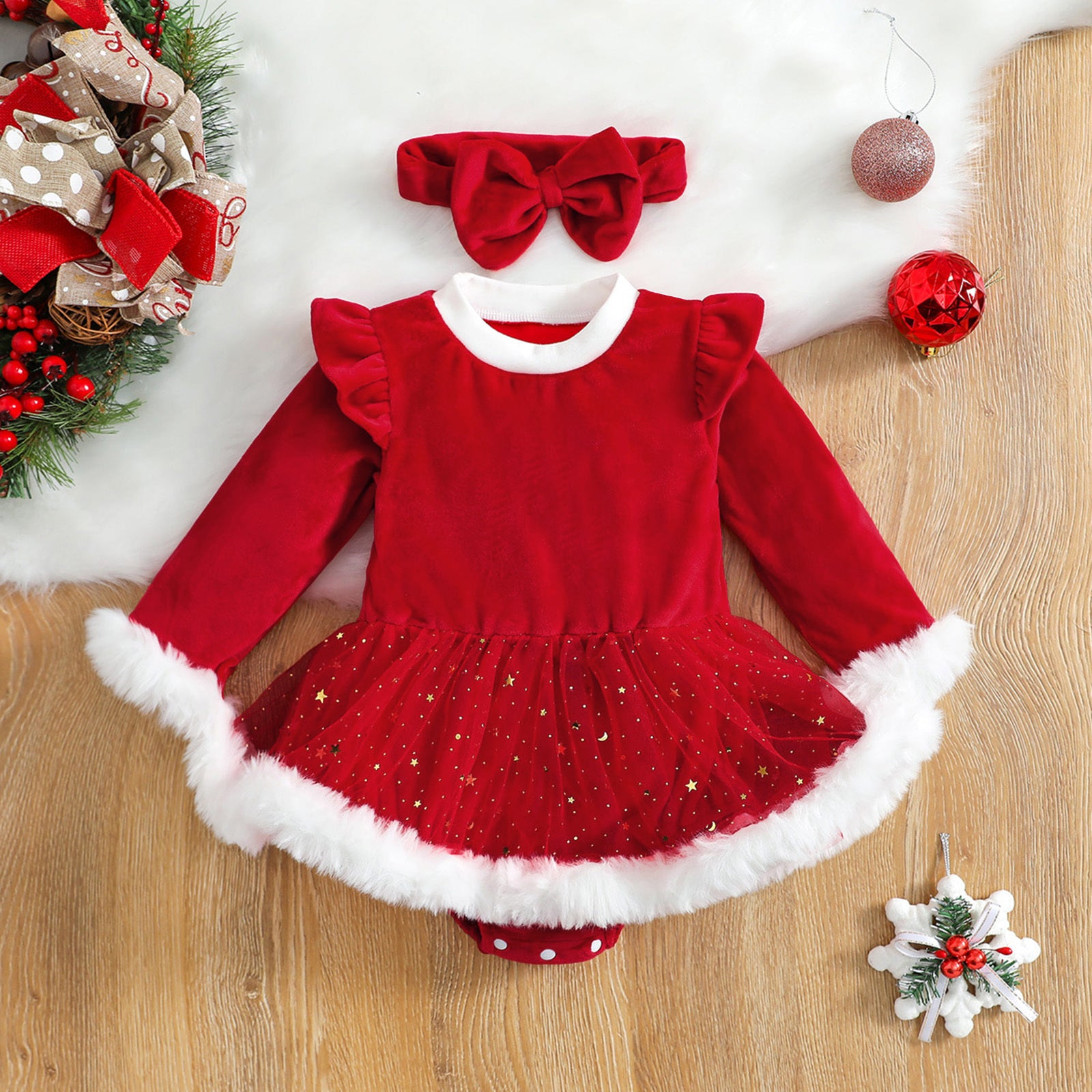 Tiny Cuddling Christmas Baby Red Romper Newborn Toddler Infa