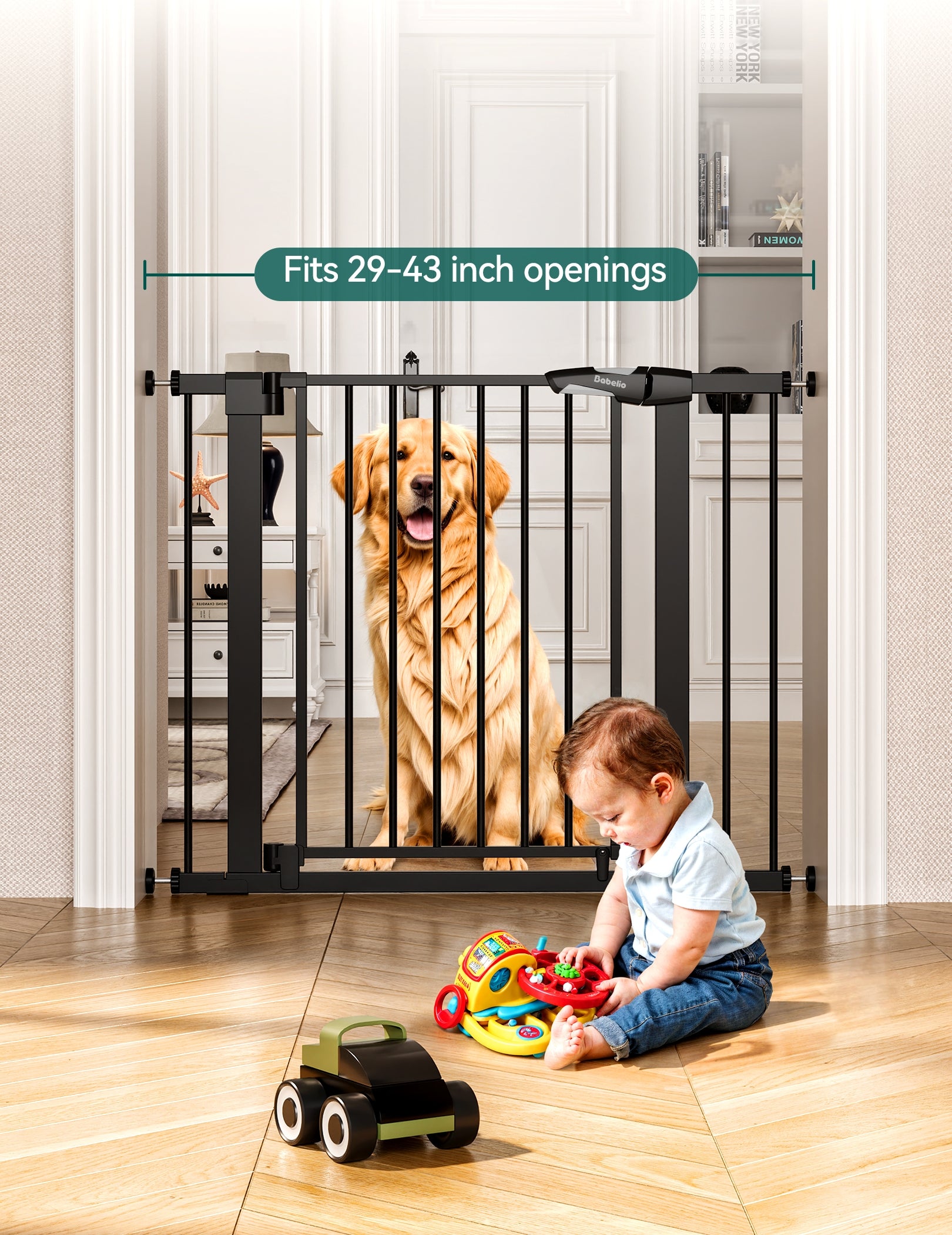 Babelio Upgraded 29-43"W Magnetic Auto-Close Baby Gate | Protectors