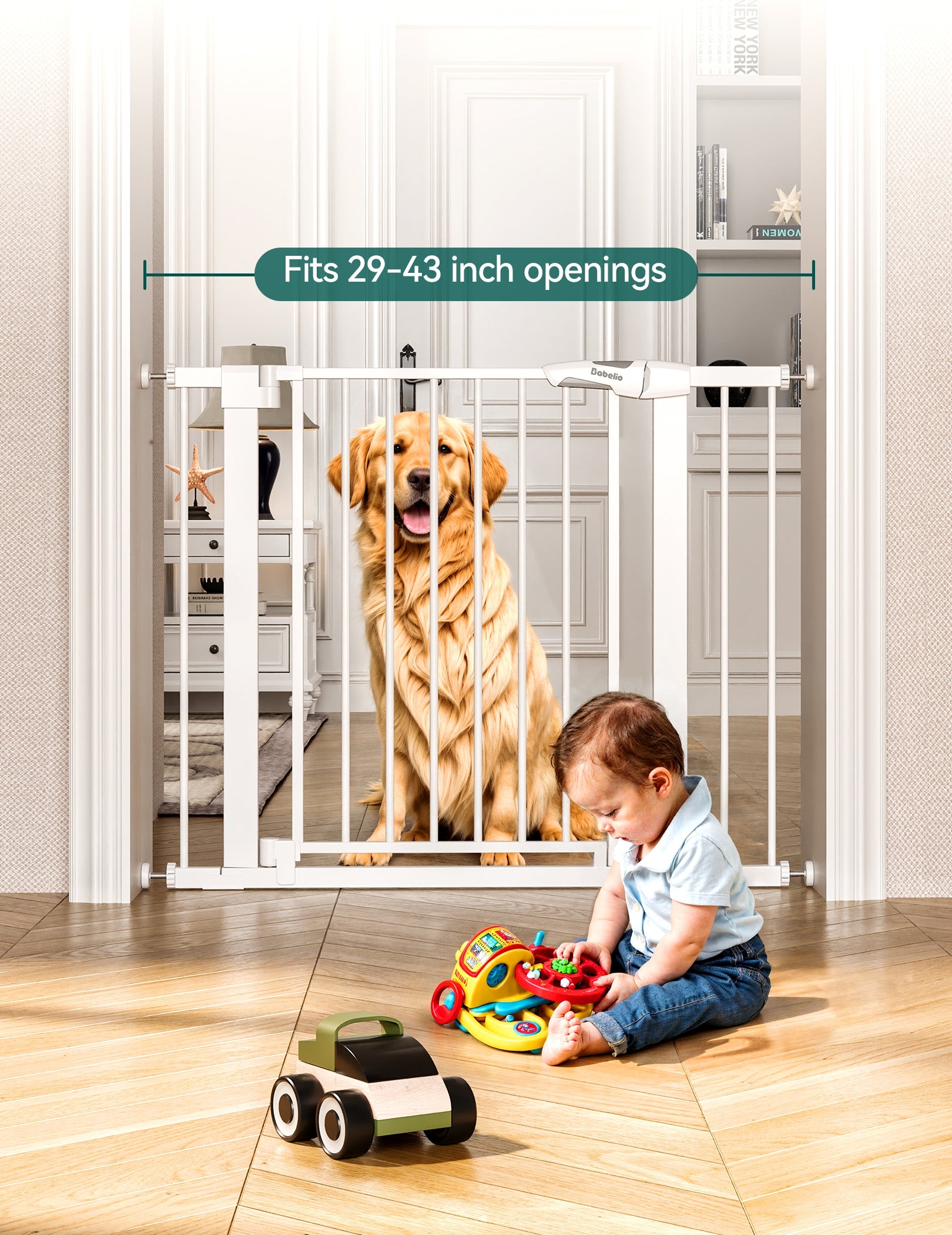 Babelio Upgraded 29-43"W Magnetic Auto-Close Baby Gate | Protectors