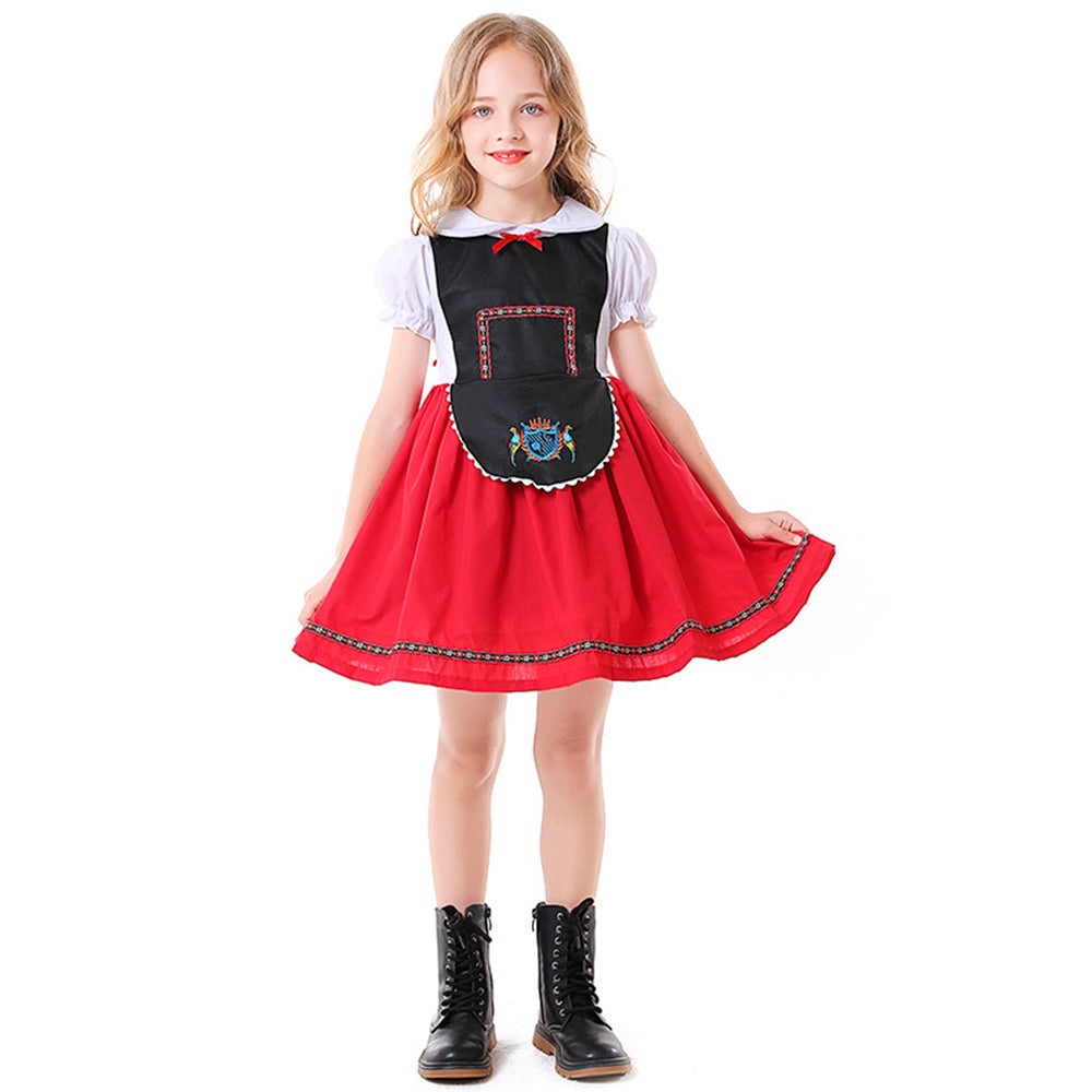 Tiny Cuddling Children's Oktoberfest Bavarian Costume - Red and Black Embroidered Dress