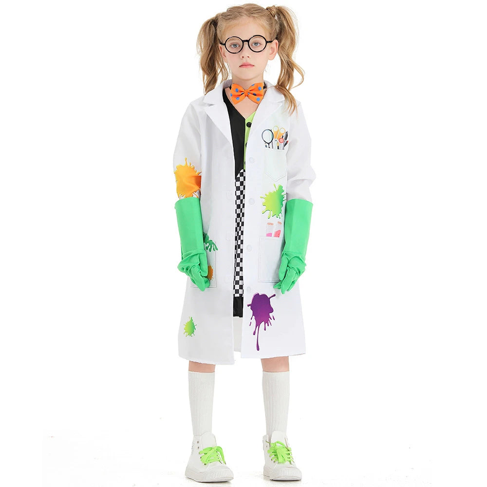 Tiny Cuddling Mad Scientist Costume for Girls (Dress + Jacket + Gloves + Accessories) | 2024 Halloween Costume