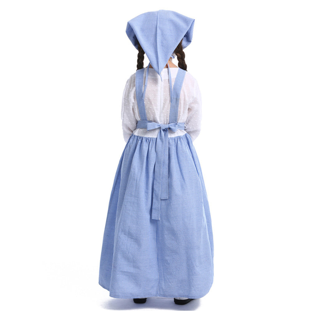 Tiny Cuddling Children's Theatre Costume - European Farm Girl Dress, Blue Gingham