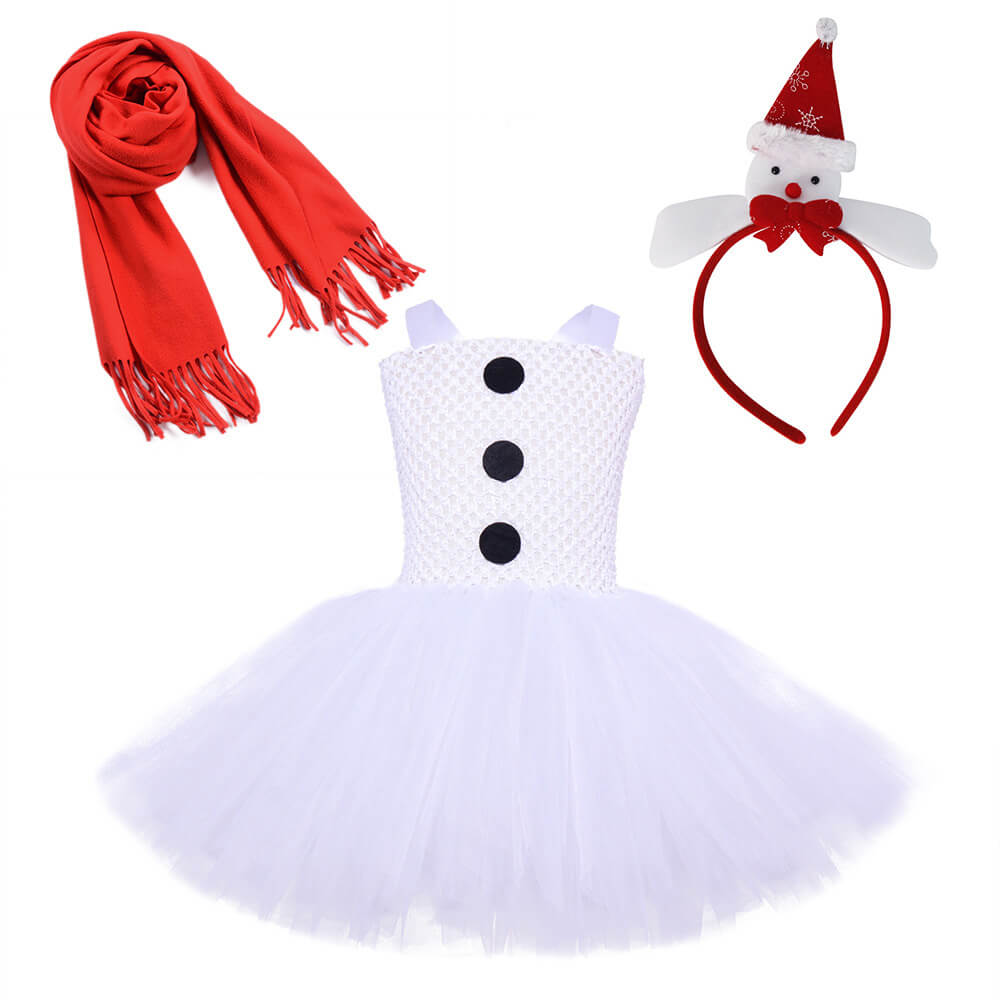 Snow Princess Dance Dress for Girls - European Style Christmas Snowman Costume Set