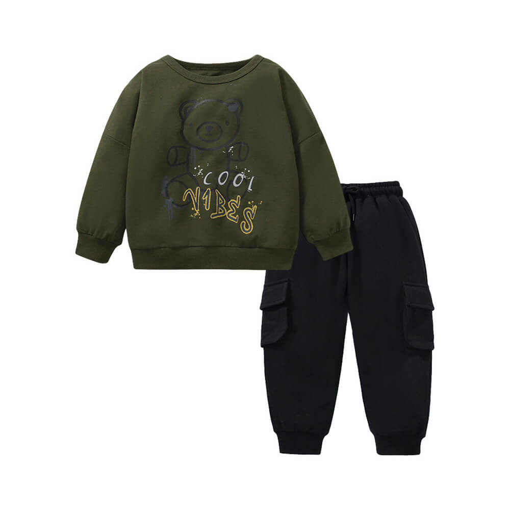 Boys' Autumn Sweatsuit Set: Stylish Long Pants & 'Cool Vibes' Sweater