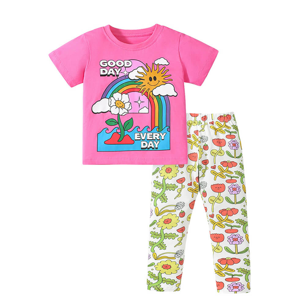 Girls' Bright Summer Fun Tee and Capri Set - Cheerful Cartoon Collection