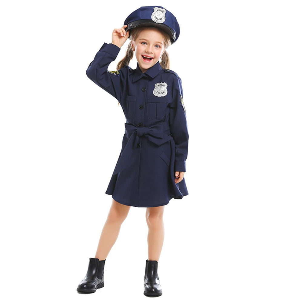 Tiny Cuddling Slim-fit Long Sleeve Police Dress for Girls | 2024 Halloween Costume