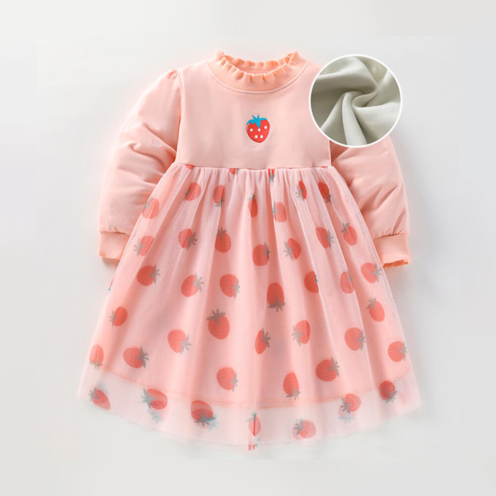 Strawberry Tulle Princess Dress with Velvet Lining for Children