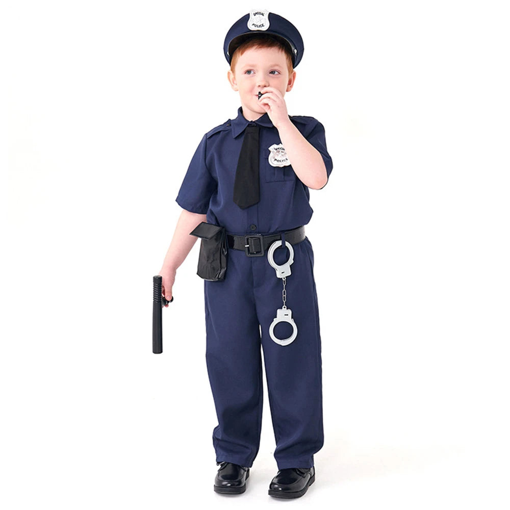 Tiny Cuddling Blue Police Officer Role-Play Costume with Props for Boys | 2024 Halloween Costume