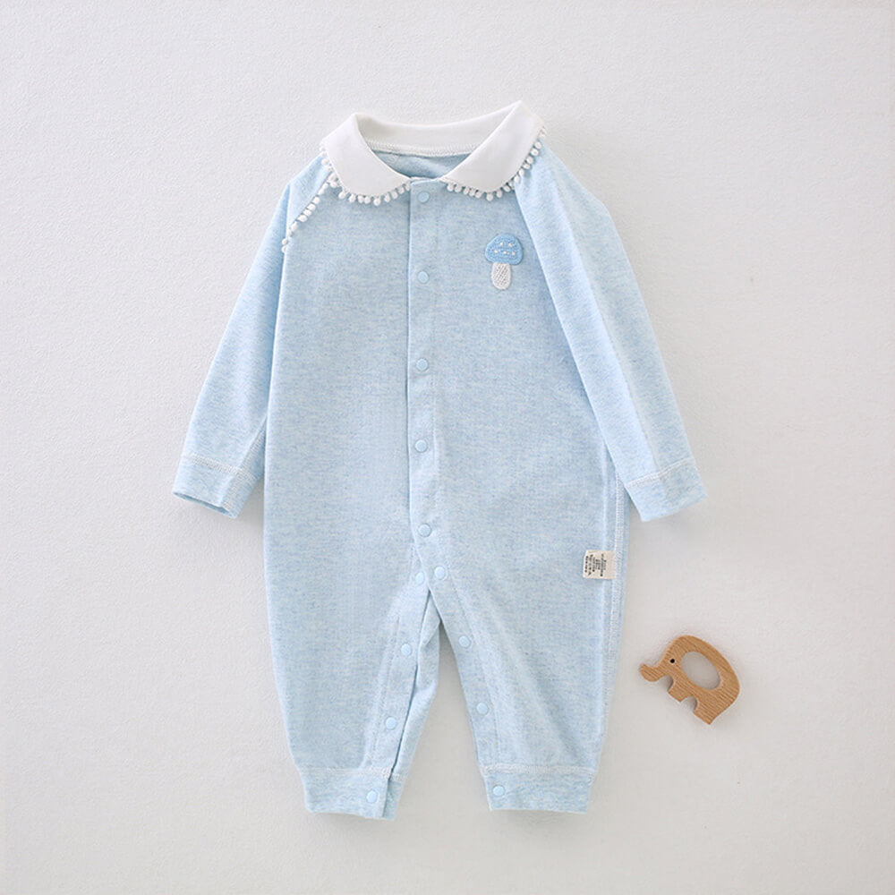 Soft Cotton Long-Sleeve Baby Romper with Doll Collar - Gentle on Newborn Skin