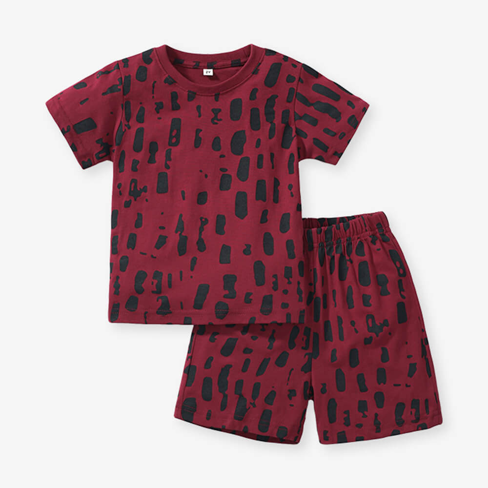 Boys' Abstract Print Cotton T-Shirt and Shorts Set - Modern Red