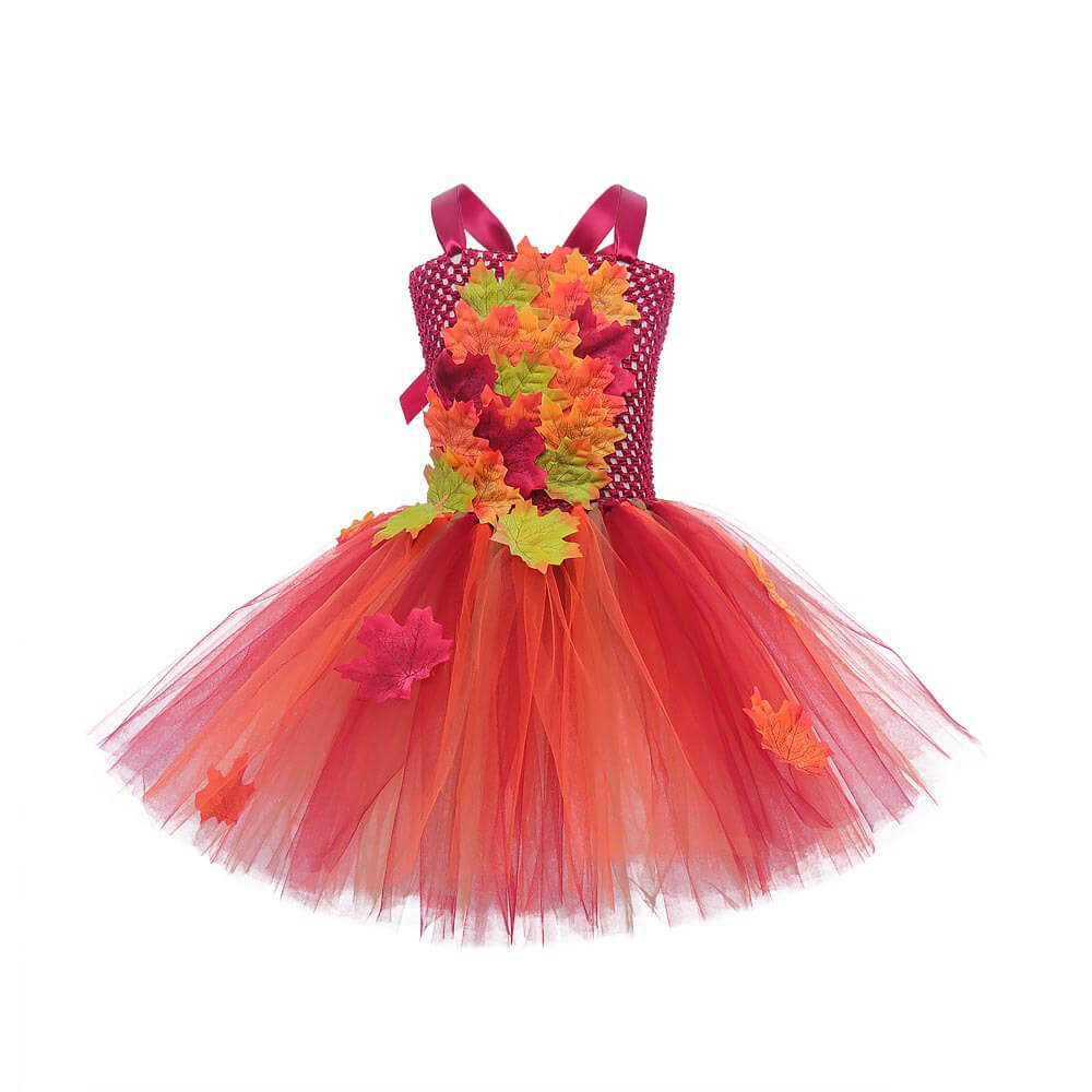 Autumn Maple Leaf Tulle Princess Dress for Girls - Thanksgiving Performance Costume