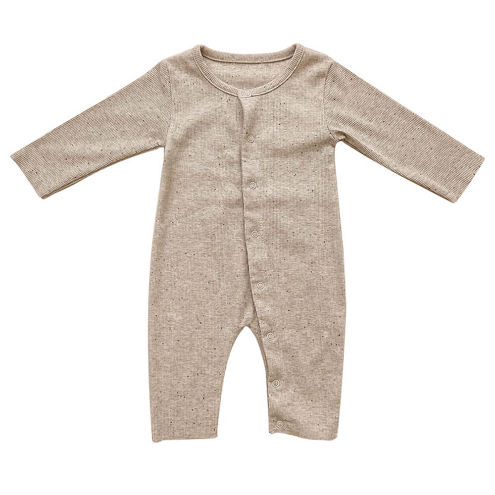 Oatmeal Color Organic Cotton Baby Romper for Spring/Autumn - Newborn Long-Sleeve Onesie with Snap Buttons
