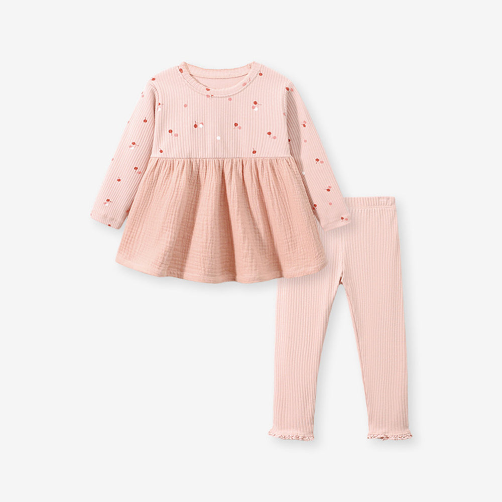 Cute Coziness - Autumn Girls' Long Sleeve Top and Leggings Set