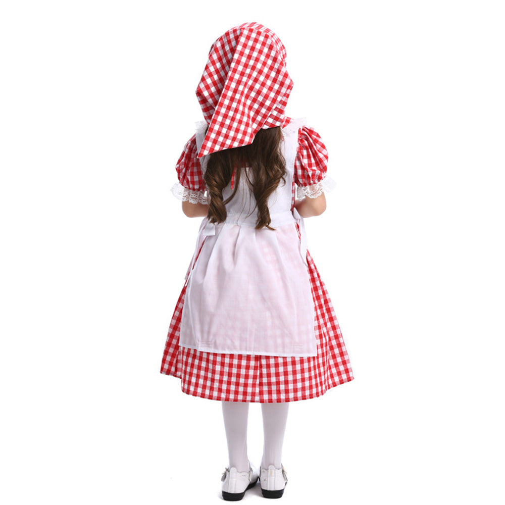 Tiny Cuddling Classic Farm Girl Costume - Red Gingham Dress with White Apron for Kids