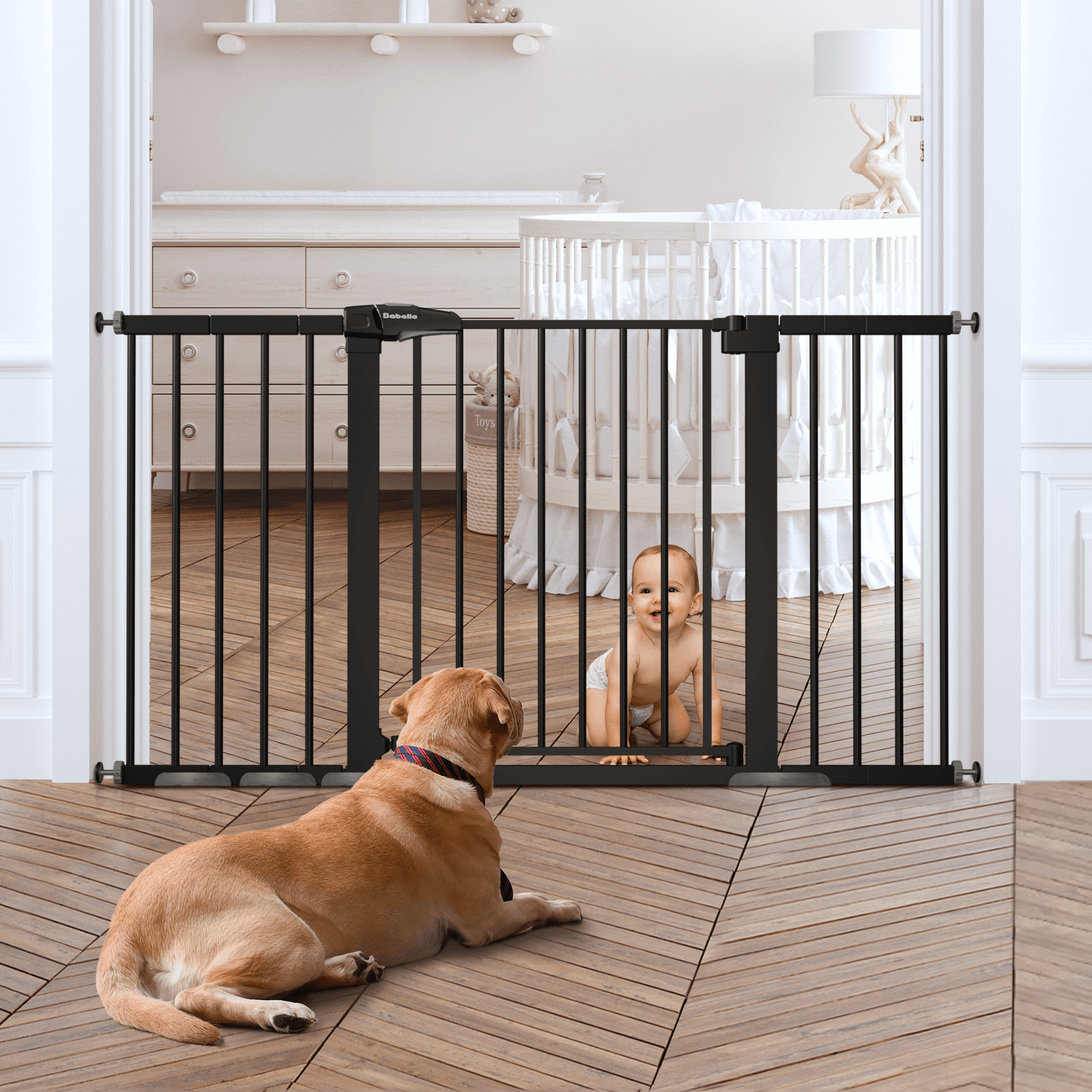 BABELIO Adjustable 29-55" Wide Safety Gate – Durable Metal Baby and Pet Gate, Pressure Mount for Stairs & Doorways