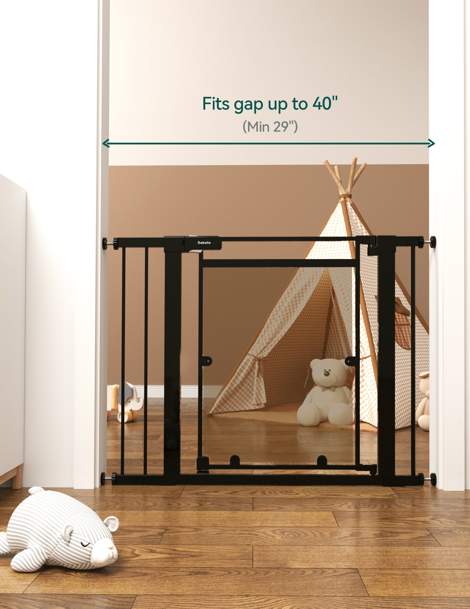 Babelio Clear Baby Gate, Auto Close Dog Gate | 29"-40" Gate for doorways | Pressure Mounted Child Gate